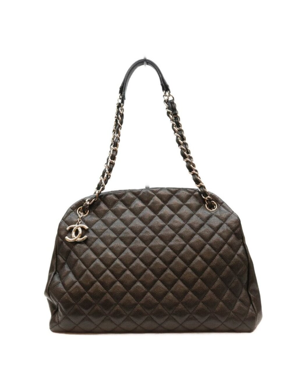 Chanel Black Caviar Mademoiselle Bowling Silver Tote Bag